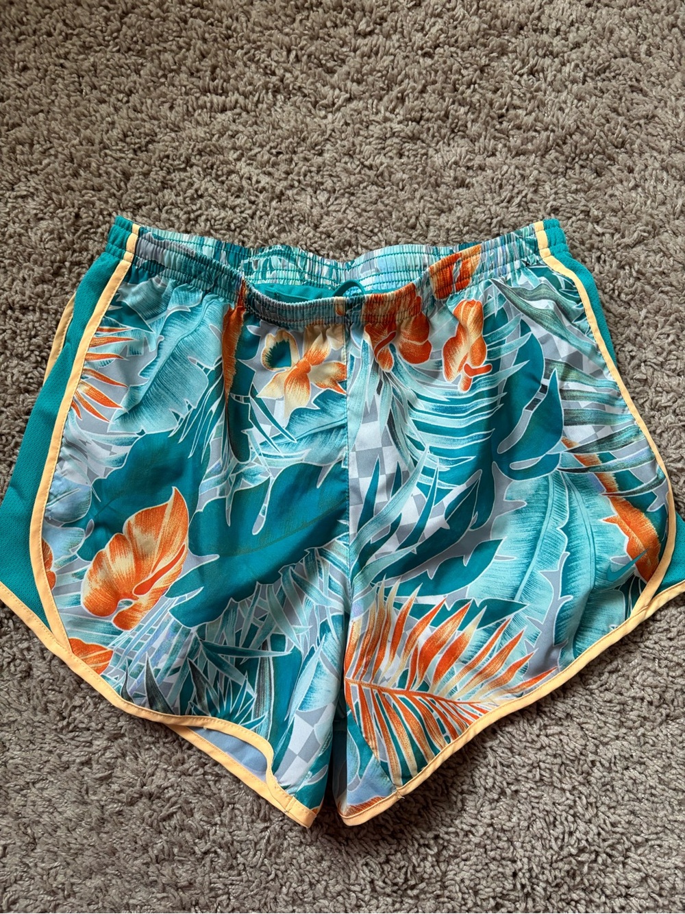 Teal Tropical Print Kids Shorts with Coral Accents